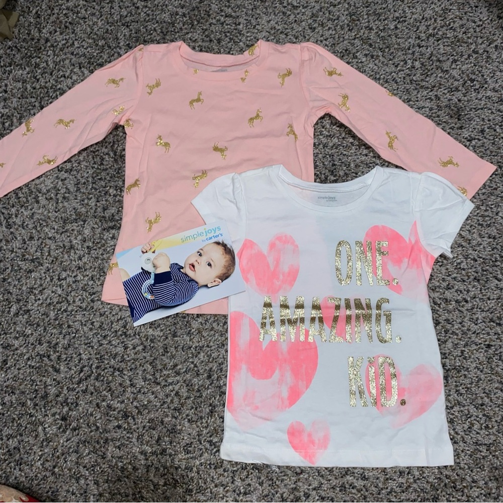 668 carters 2T unicorn and heats toddler Girls t-shirt bundle